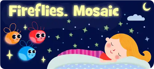 Fireflies mosaic artwork with glowing firefly patterns and vibrant colors